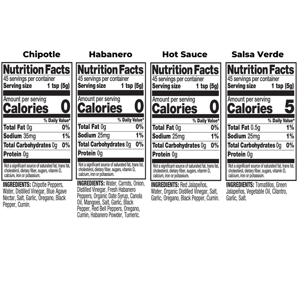 Four Bottle Variety Pack Nutrition Fact Image