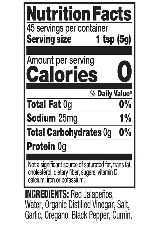 Hot Sauce Nutrition Facts Image