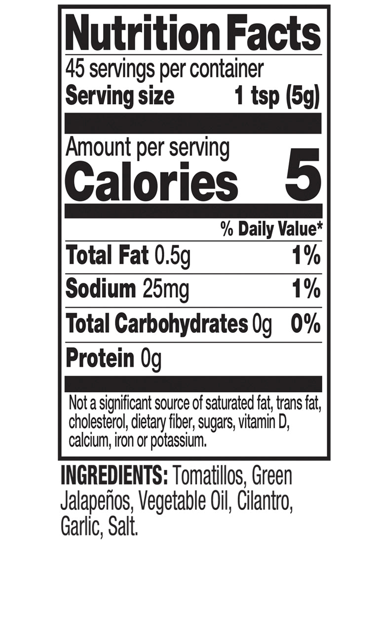 Salsa Verde Nutrition Fact Image